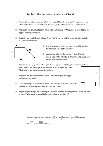 Applied differentiation questions with shape - AS Maths