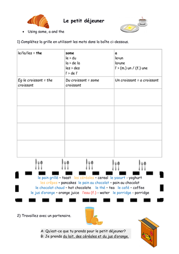 Worksheet for teaching how to use some with common breakfast/lunch foods
