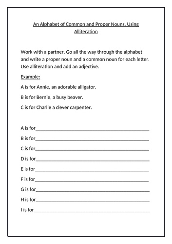 An Alphabet of Common and Proper Nouns | Teaching Resources
