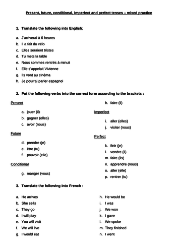 Mixed tenses practice in French