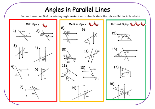 Angles in Parallel Lines Differentiated Worksheet | Teaching Resources