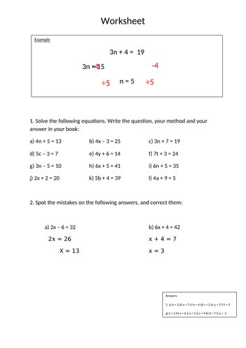 Solving Equations 2 Step 3 Step Brackets One Side And Both Sides With Answers Teaching Resources