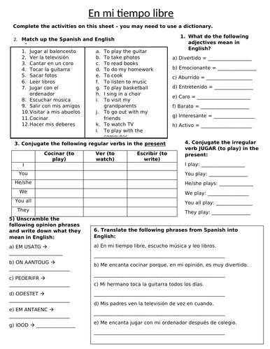 KS3 Free Time Worksheet