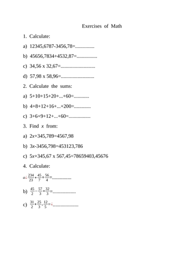 Exercises of  Math