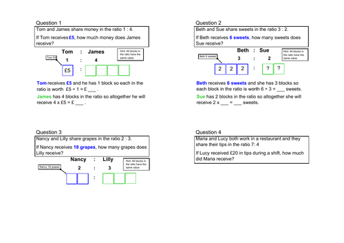 Ratio - finding unknown parts for low ability students (support)