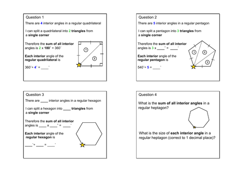 Sum of interior angles in regular polygons for low ability students (support)
