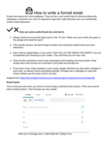 Writing a formal email (Level 1 Functional Skills English)