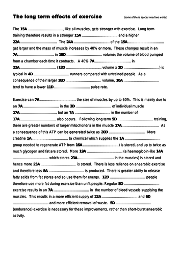 The long term effects of exercise cloze/crossword (A-level)