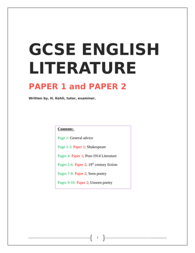 GCSE English Literature Guide  - Papers 1 & 2