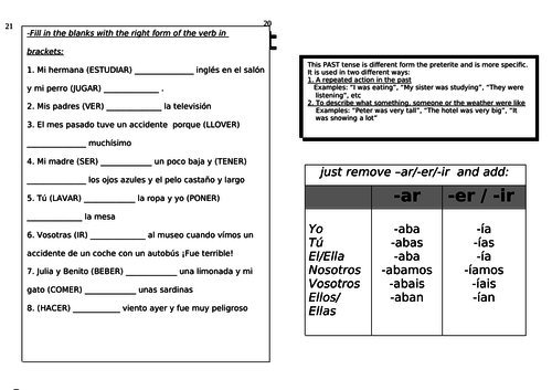 SPANISH GCSE TWO YEAR GRAMMAR BOOKLET IMPERFECT SECTION
