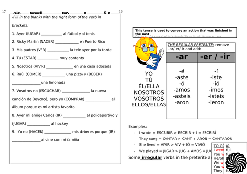 SPANISH GCSE TWO YEAR GRAMMAR BOOKLET PRETERITE SECTION