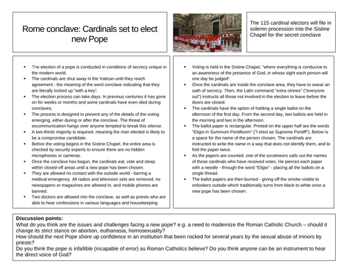 Election of the new Pope - Discursive worksheet