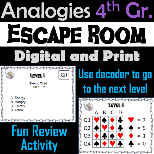 4th Grade Analogies: Vocabulary Escape Room - ELA