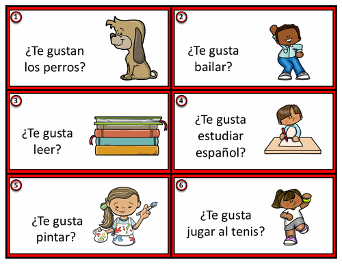 Gustar Task Cards in Spanish: ¿Te gusta.....? (Expressing Likes and Dislikes Aloud)
