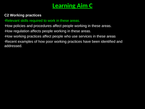 Learning Aim C2: Working Practices BTEC Health and Social Care Level 3 Unit 2
