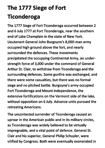 The 1777 Siege of Fort Ticonderoga Handout