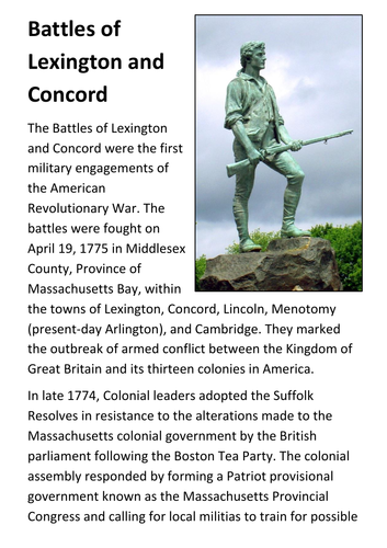 The Battles of Lexington and Concord Handout