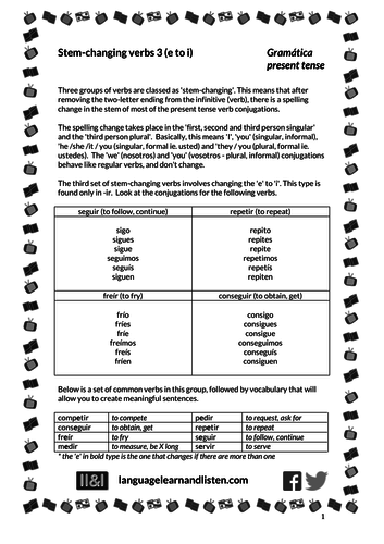 Stem-changing verbs 3 (e to i) | Teaching Resources