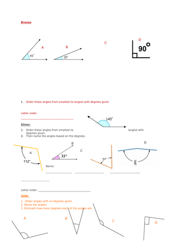 Angles to order in size