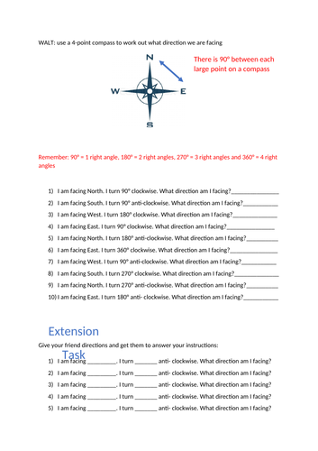 4 point and 8 point compass worksheets