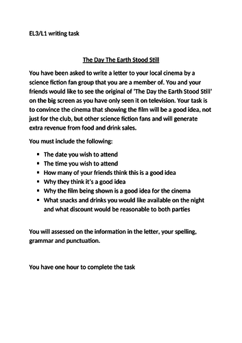 The day the earth stood still - writing task