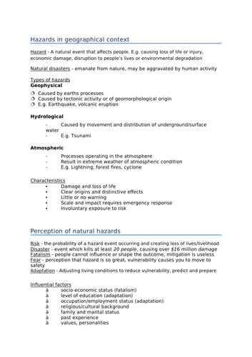 NEW A-level geography - HAZARDS, physical geography revision notes