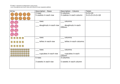 Year 1 Making Arrays