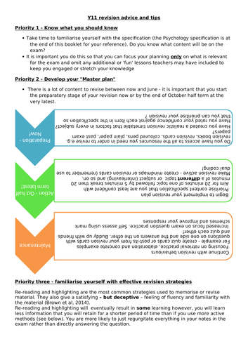 Revision advice booklet