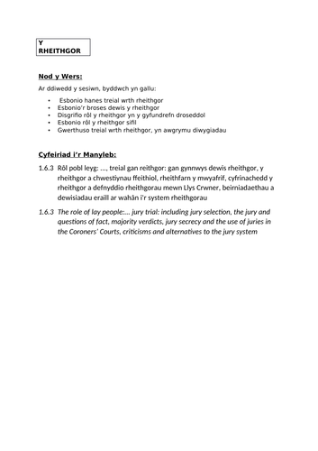 CBAC Y Gyfraith Uned 1: Y Rheithgor
