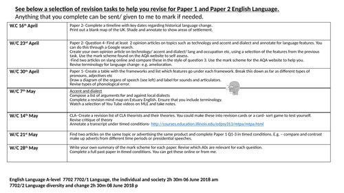 AQA English Languge A level Y13 revision suggestion helpsheet/countdown