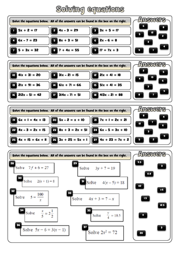 Solving equations, including creating and then solving