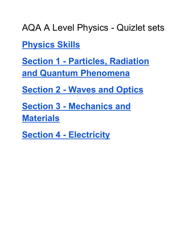 AQA A Level Physics (Year 1) - Quizlet Study Sets
