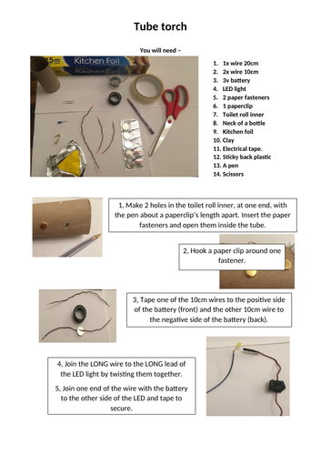 Tube torch, electrical circuit with a switch