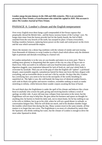Cambridge IGCSE English paper 2 mock- London smog