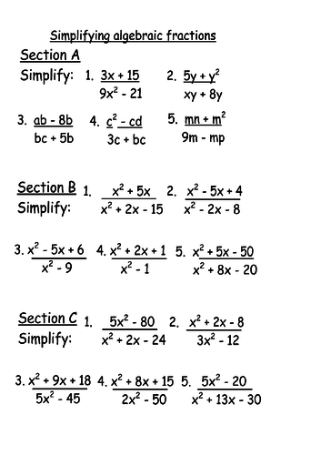 Simplifying agebraic fractions by factorisation