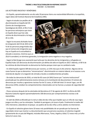 Spanish A Level: El racismo - Fact file. Paper 3 (speaking) revision.