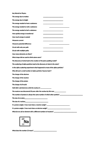 9-1 Physics Basic Facts/Key words