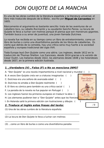 SPANISH A LEVEL READING DON QUIJOTE DE LA MANCHA