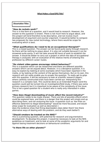 Epq What Make S A Good Title Teaching Resources