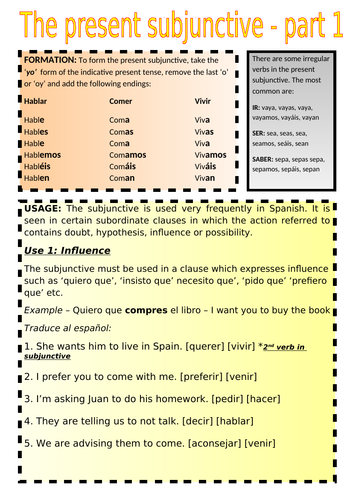 SPANISH A LEVEL TEACHING THE SUBJUNCTIVE