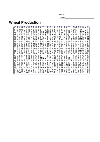 Wheat Production Word Search