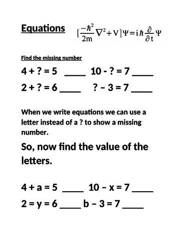 Equations introduction and function machines