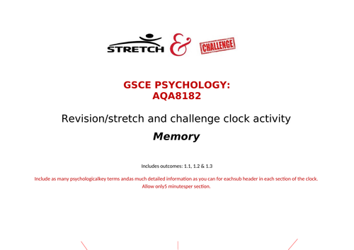 Memory revision clock AQA GCSE psychology cognition and behaviour 8182