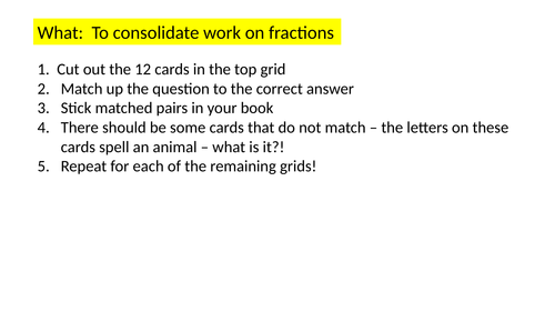 Fractions card sort - all operations