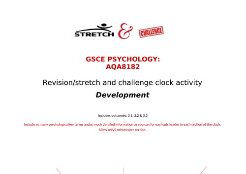 Development clock revision activity AQA GCSE psychology: Cognition and Behaviour