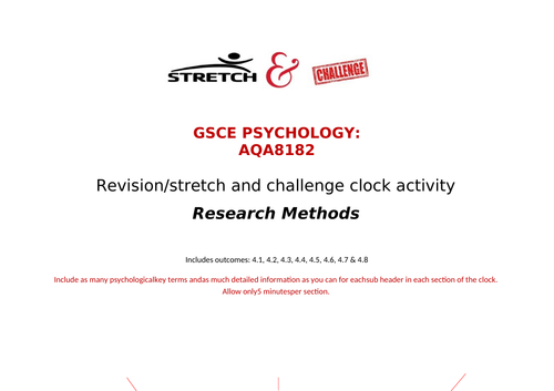 Research Methods clock revision activity AQA GCSE psychology Cognition and behaviour
