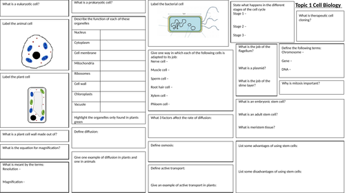 AQA Biology Paper 1 Student Revision Mind Maps
