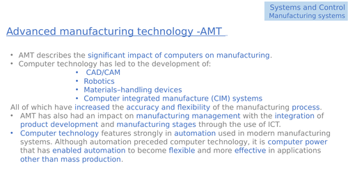 A-Level Edexcel (old specification) Systems & Control - Manufacturing Systems
