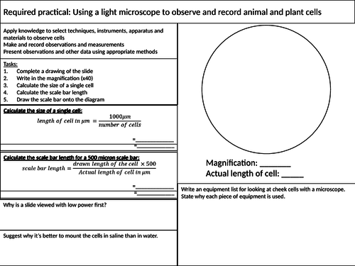 Required Practical Revision Mat - Using a Light Microscope