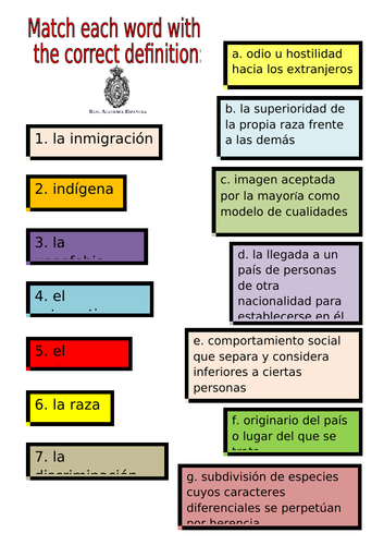 SPANISH A LEVEL IMMIGRATION ACTIVITIES